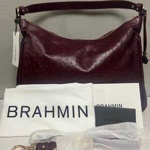 Brahmin Heather Sangria Everdeen​​​​​​​​ Ostrich Leather Shoulder Bag NWT